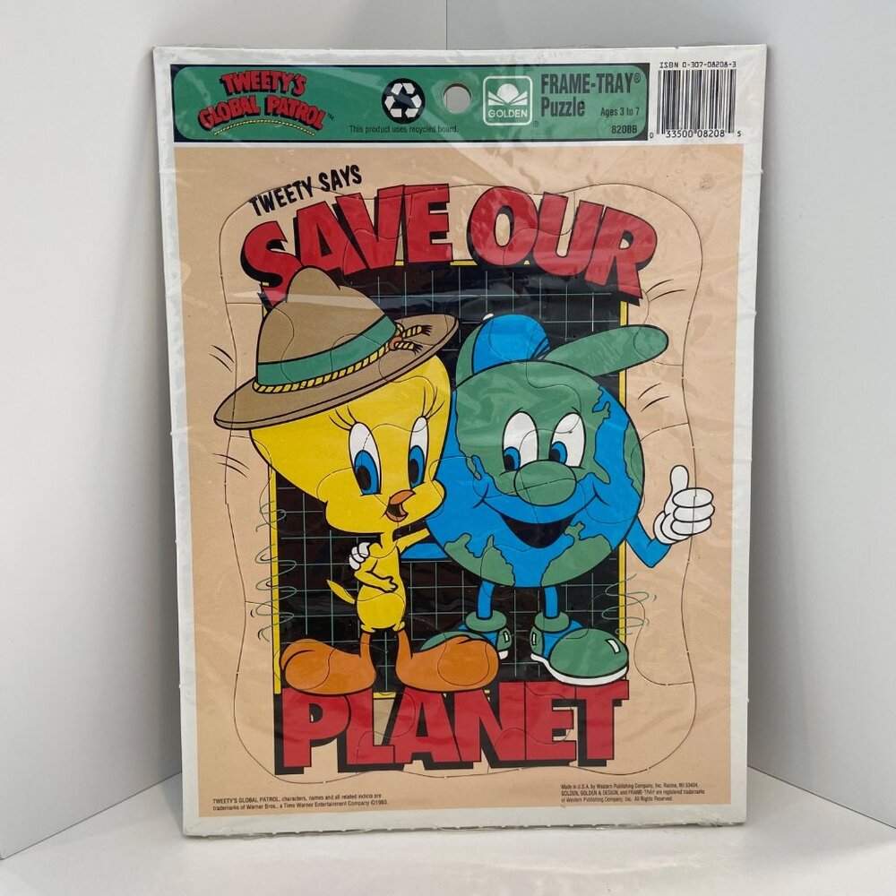 Vintage Tweetys Global Patrol Save Our Planet 1993 Golden Frame-Tray Puzzle 10"x